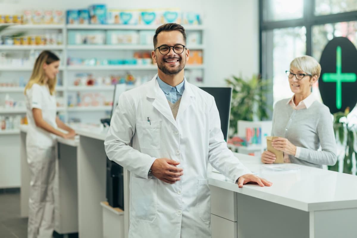 Lab team at counter
