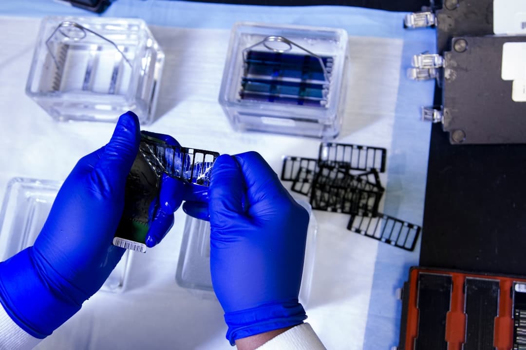 Lab technician carefully handling samples
