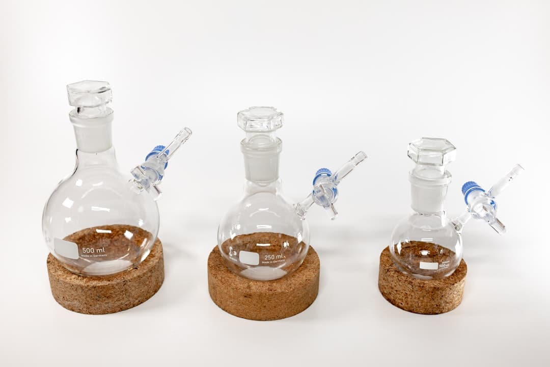 Laboratory glassware on a clean workbench